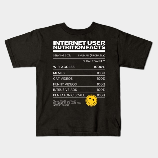 Internet User Nutrition Facts - Internet Explorer Memes Cat Funny Videos Kids T-Shirt by Millusti